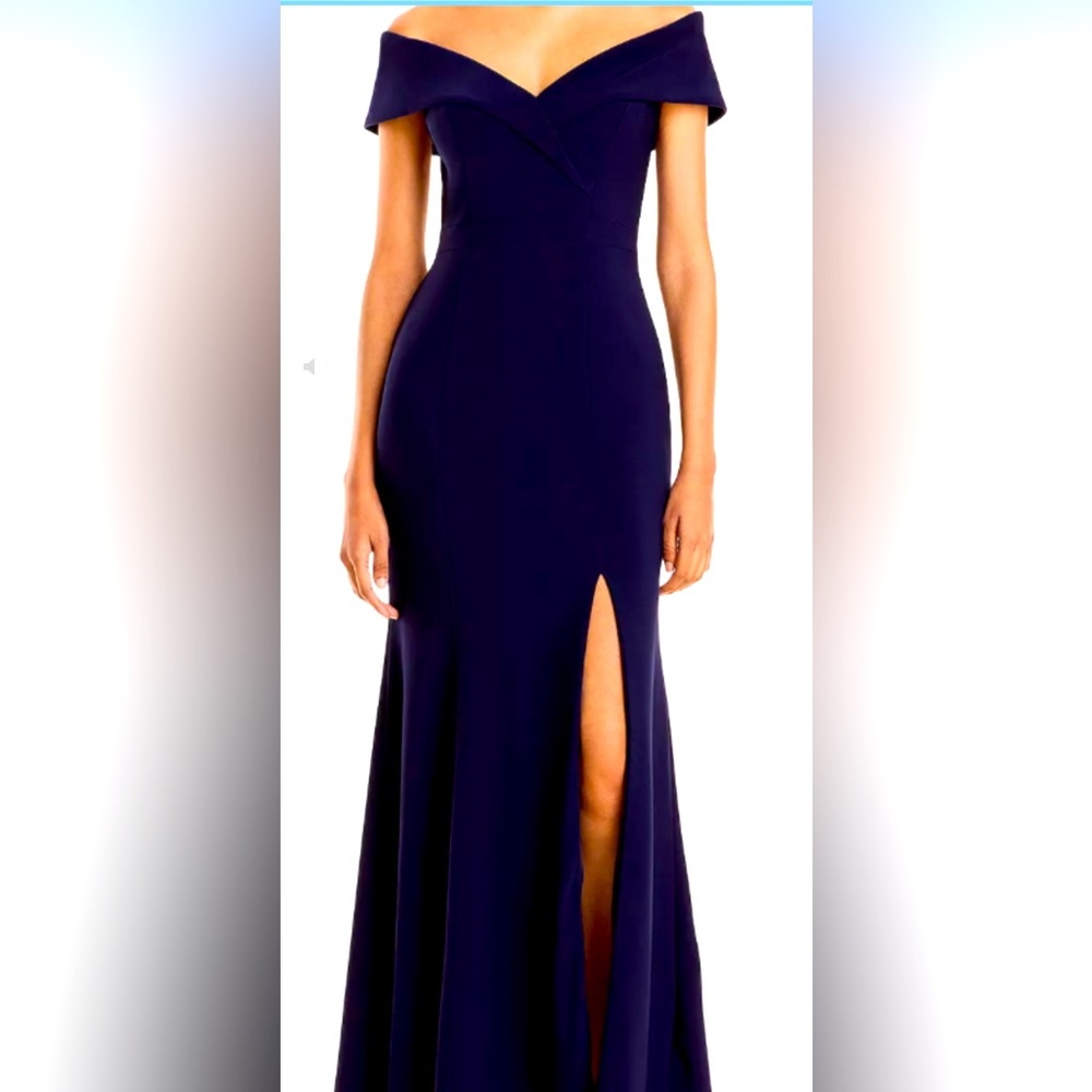 Aqua off the shoulder gown. Navy blue. Size 10